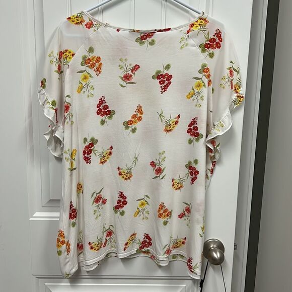 LOFT Plus Short Sleeve Floral Mixed Media Top Size 16/18 - Picture 4 of 4